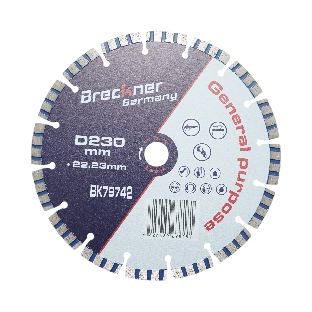 Disc diamantat turbo segmentat 230x22.23mm, segment 10mm pentru beton armat, piatra dura, pavele Breckner Germany
