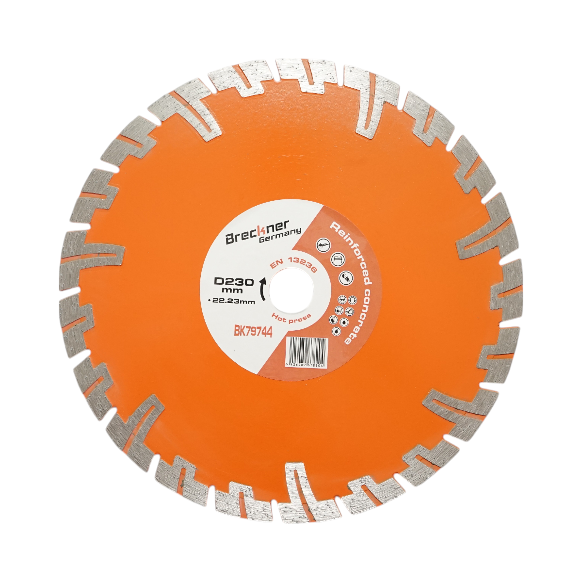 Disc diamantat turbo segmentat 230x22.23mm, segment 8mm pentru BCA, caramida, sapa, beton armat Breckner Germany