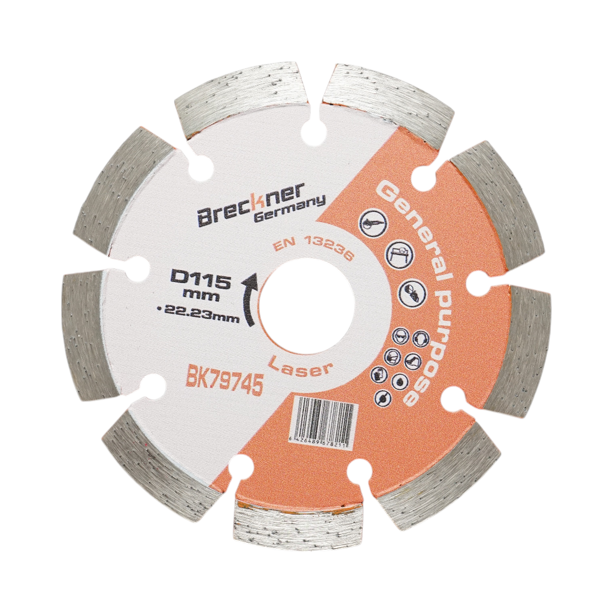 Disc diamantat segmentat 115x22.23mm, segment 10mm pentru caramida, beton, zidarie, boltari, piatra Breckner Germany
