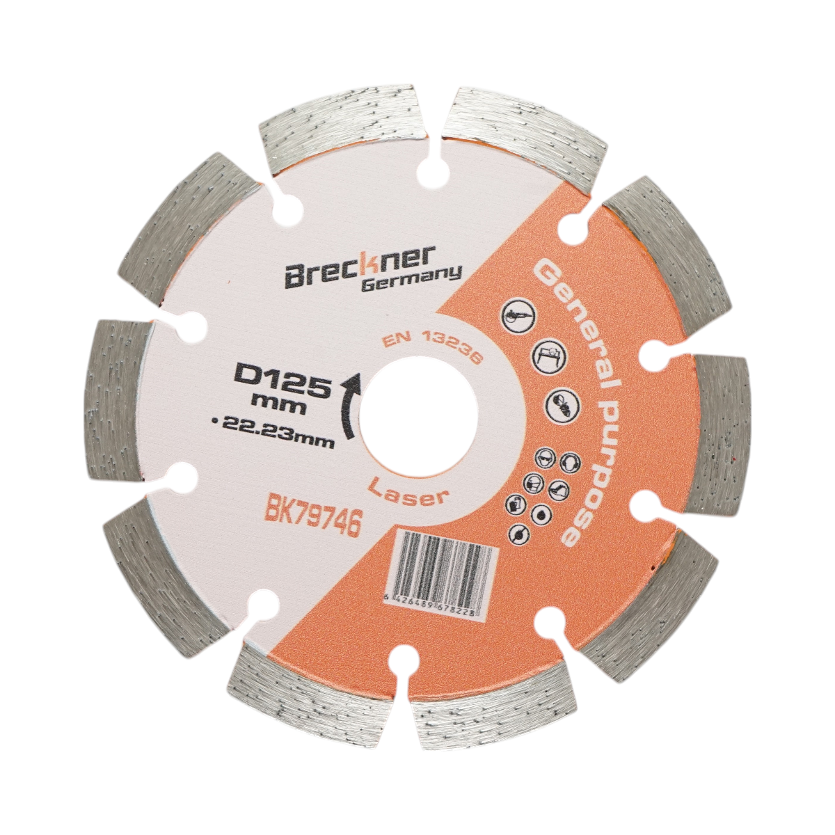 Disc diamantat segmentat 125x22.23mm, segment 10mm pentru caramida, beton, zidarie, boltari, piatra Breckner Germany
