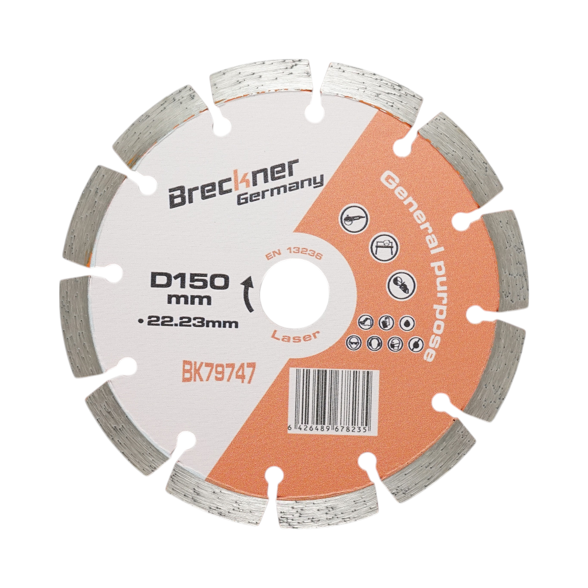Disc diamantat segmentat 150x22.23mm, segment 10mm pentru caramida, beton, zidarie, boltari, piatra Breckner Germany