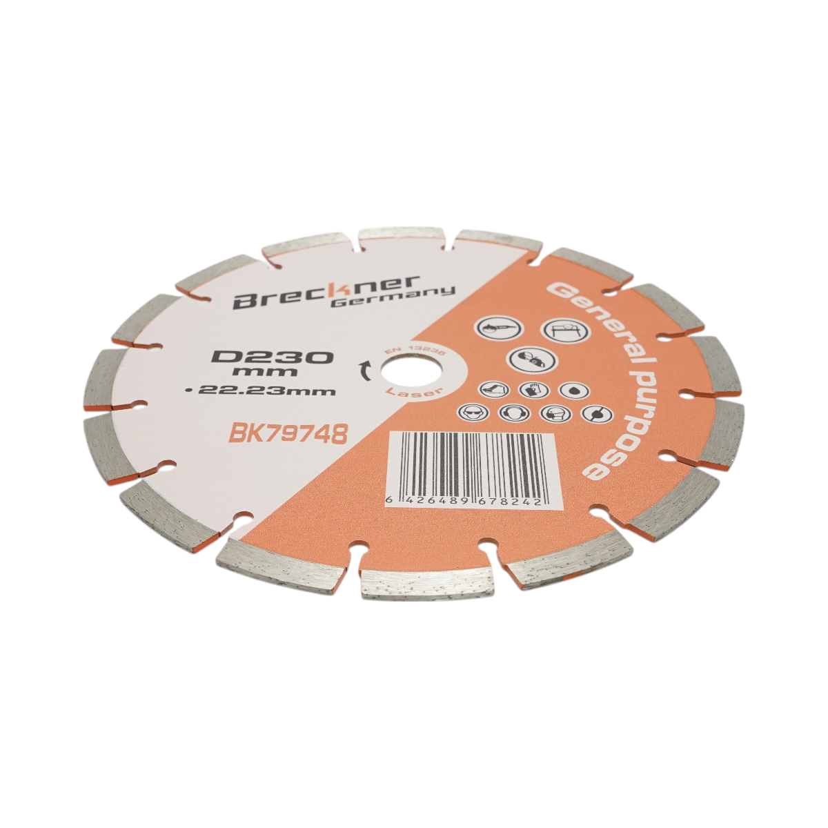 Disc diamantat segmentat 230x22.23mm, segment 10mm pentru caramida, beton, zidarie, boltari, piatra Breckner Germany - imagine 3