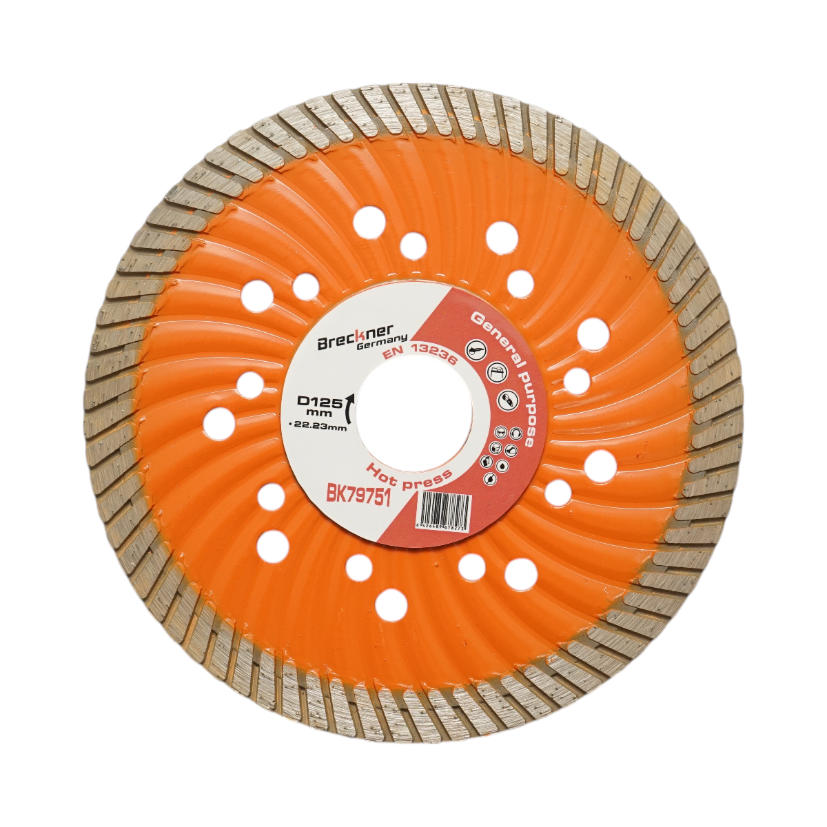 Disc diamantat turbo 125x22.23mm, segment 10mm pentru tigla, pavele, mozaic, piatra dura, marmura, granit Breckner Germany