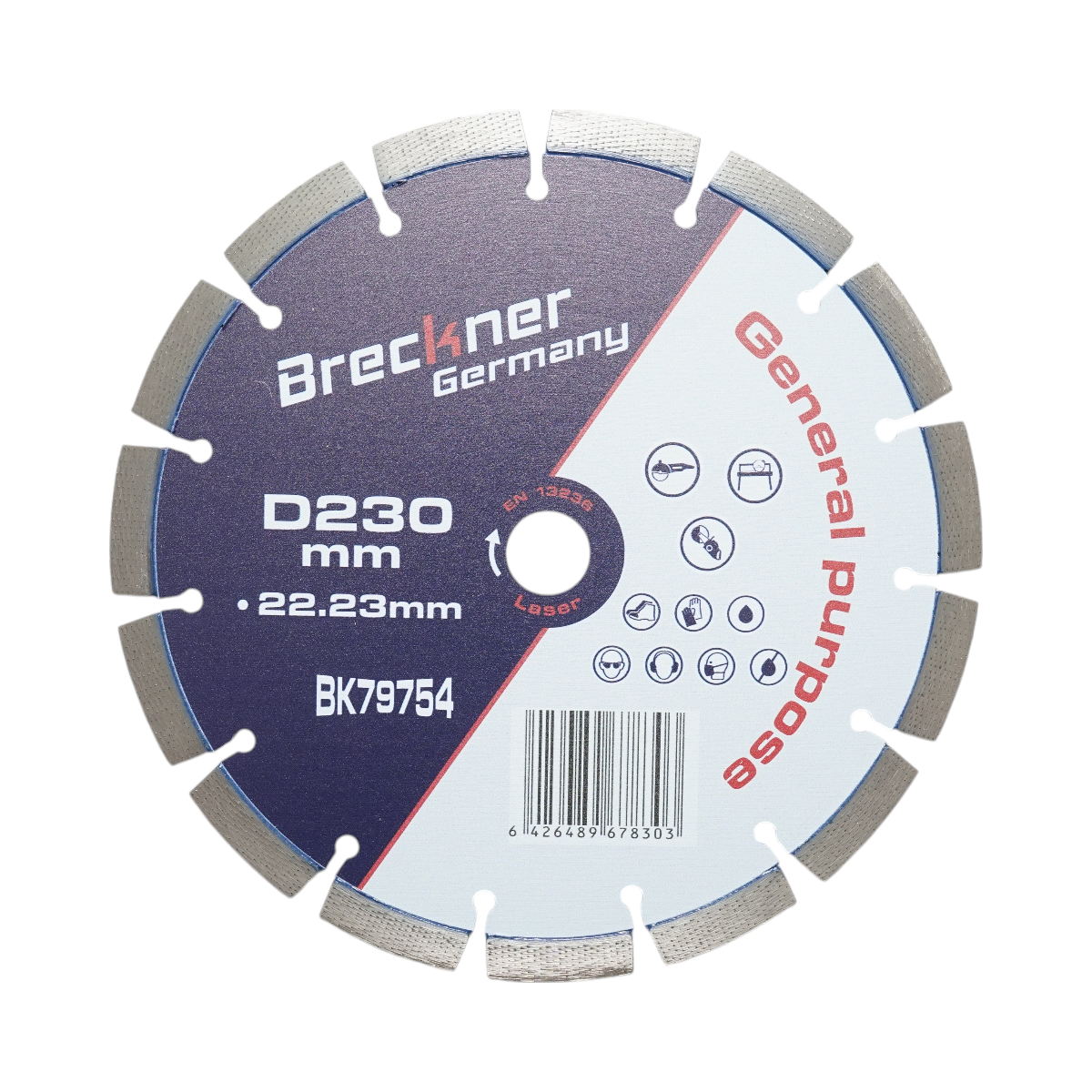Disc diamantat segmentat 230x22.23mm, segment 12mm pentru beton, pavele, mozaic, boltari, caramida Breckner Germany