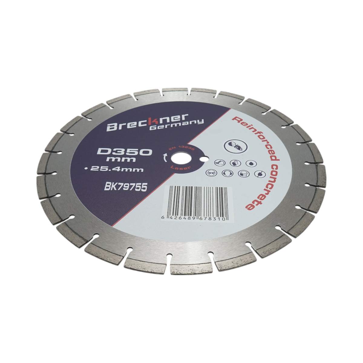 Disc diamantat segmentat 350x25.4mm, segment 10mm pentru beton armat, pavele, boltari, piatra dura Breckner Germany - imagine 3