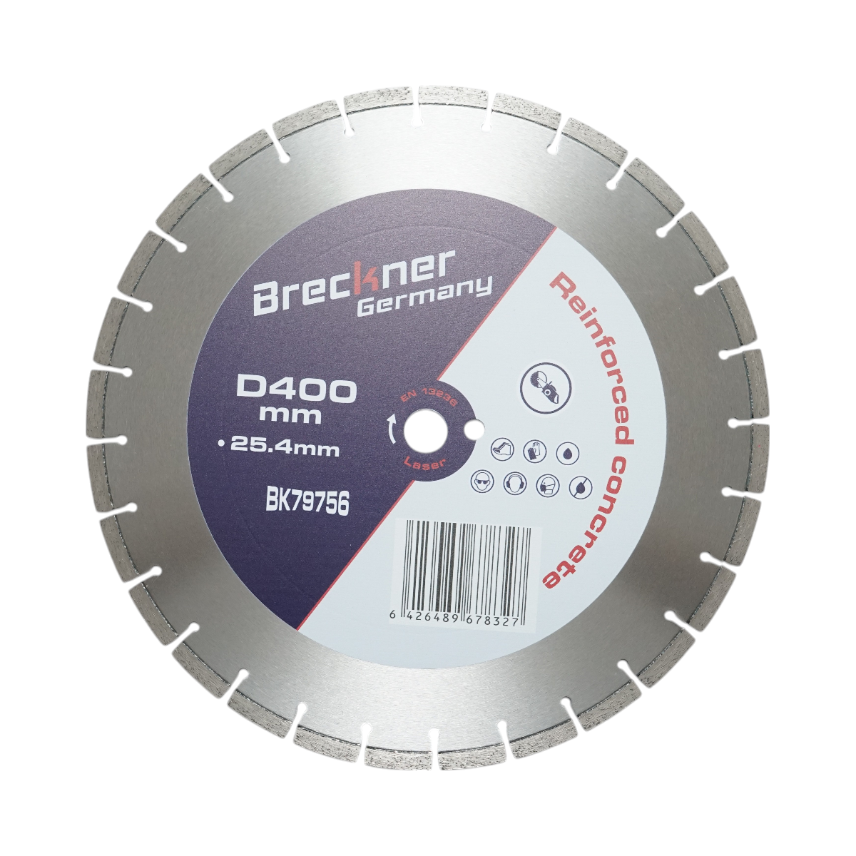 Disc diamantat segmentat 400x25.4mm, segment 10mm pentru beton armat, pavele, boltari, piatra dura Breckner Germany