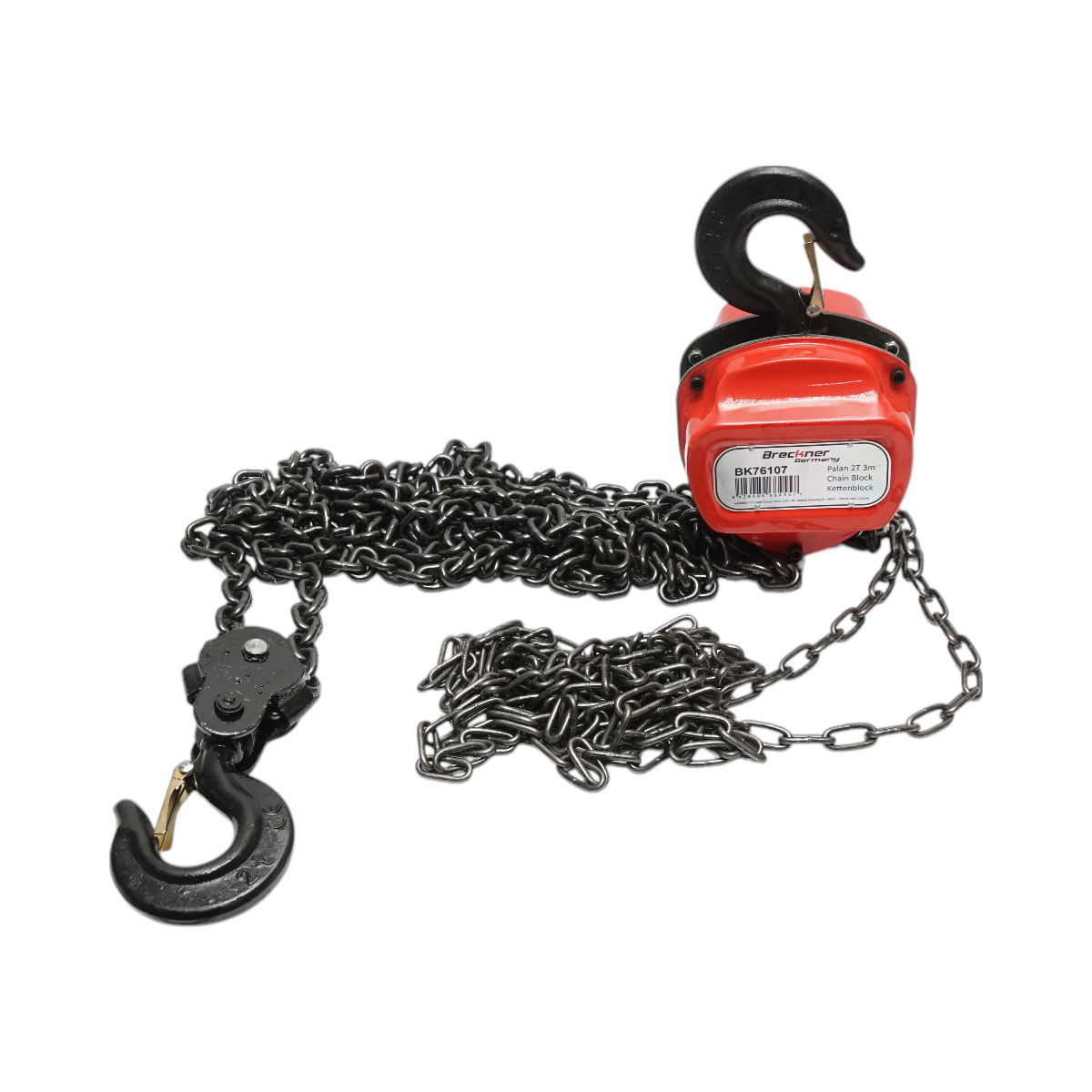 Palan manual cu lant 3m, sarcina maxima 2000kg, carlig cu siguranta 2T Breckner Germany
