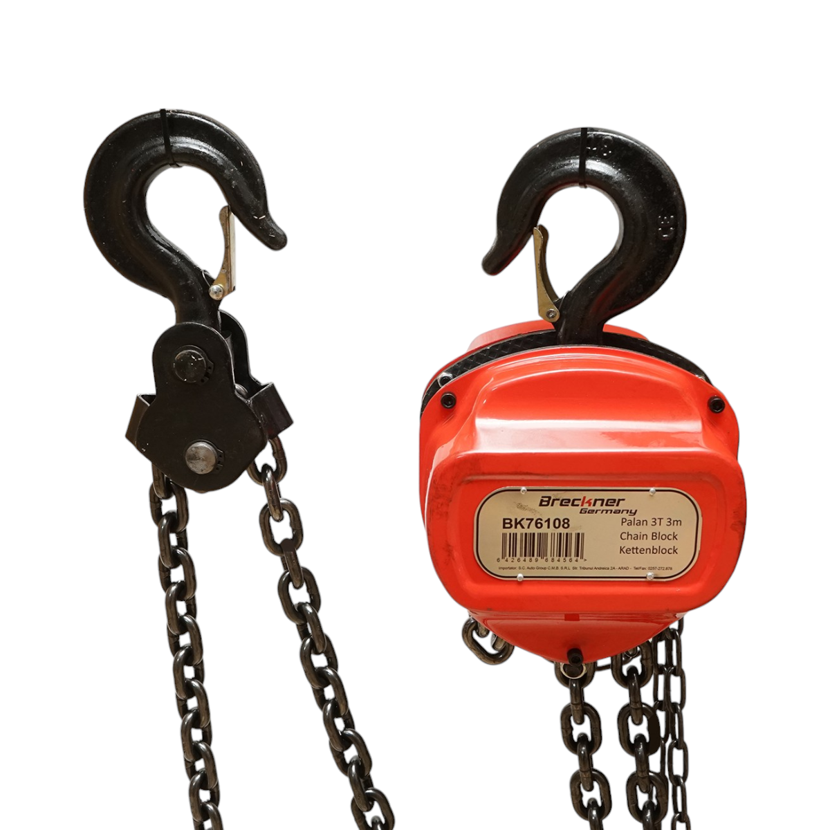 Palan manual cu lant 3m, sarcina maxima 3000 kg, carlig cu siguranta Breckner Germany - imagine 2