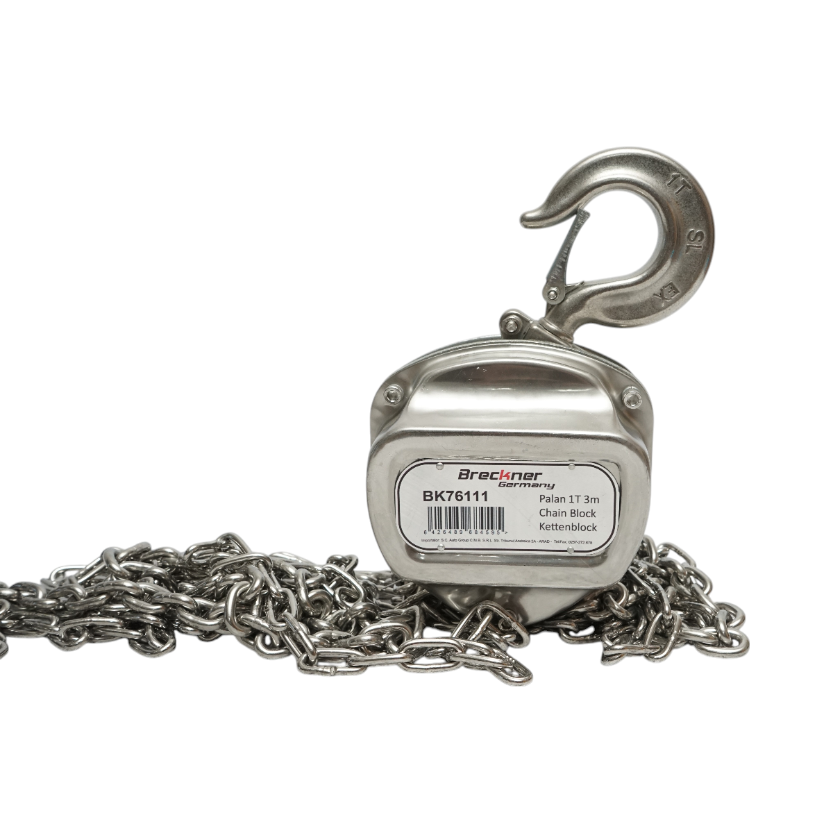Palan manual inox cu lant 3m, sarcina maxima 1000 kg, carlig cu siguranta Breckner Germany - imagine 4