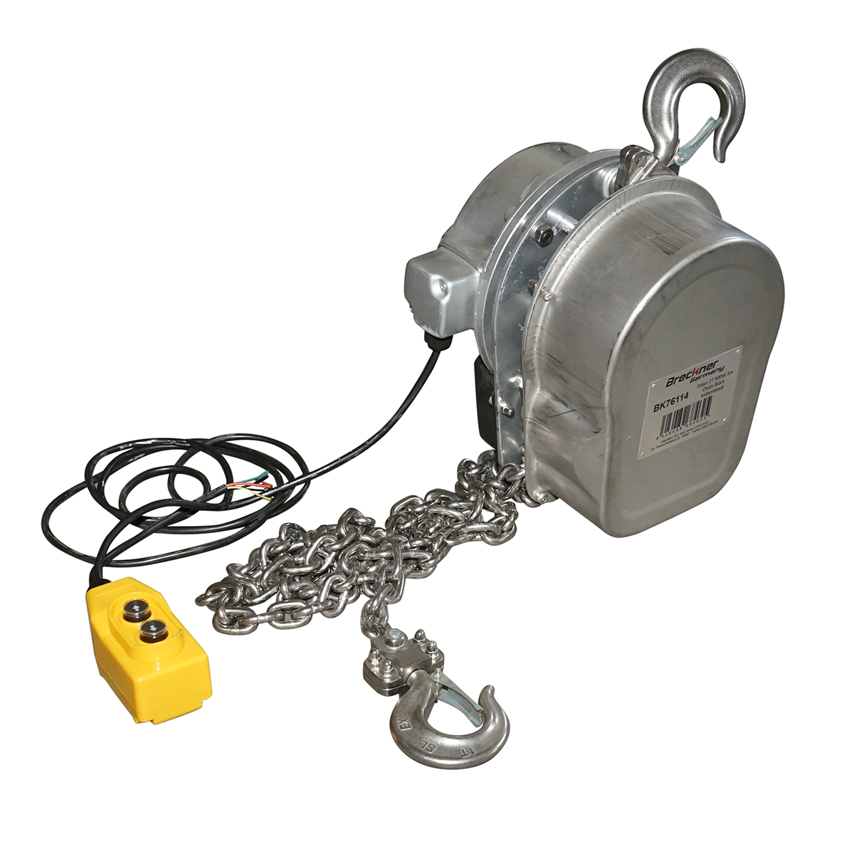 Palan electric inox 380V, 500W cu lant 3m, sarcina maxima 1000 kg, carlig cu siguranta Breckner Germany