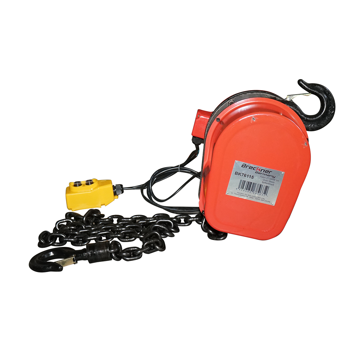Palan electric otel 380V, 500W cu lant 3m, sarcina maxima 2000kg, carlig cu siguranta 3T Breckner Germany