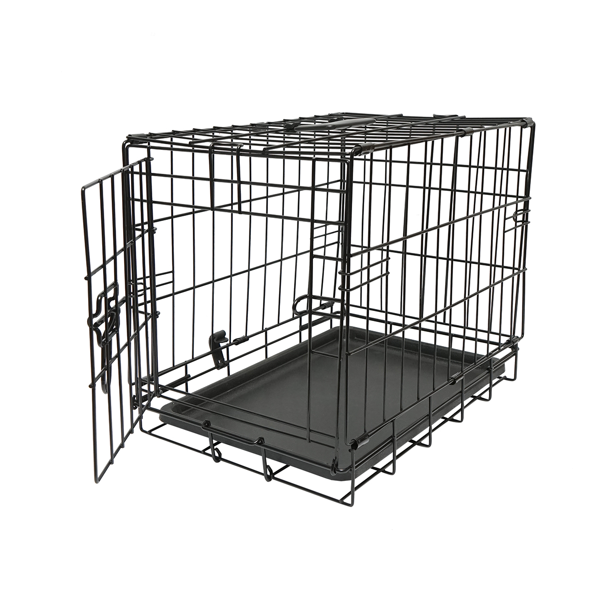 Cusca transport animale pliabila din metal cu tava detasabila si maner 44.5x30.5x36.5cm