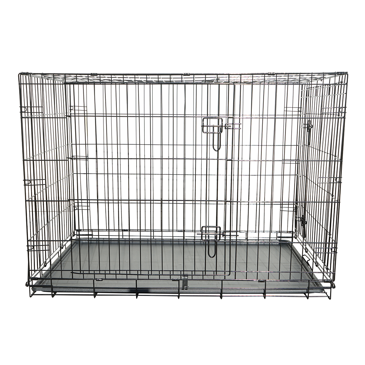 Cusca transport animale pliabila din metal cu 2 usi, tava detasabila si maner 107x71x77.5cm