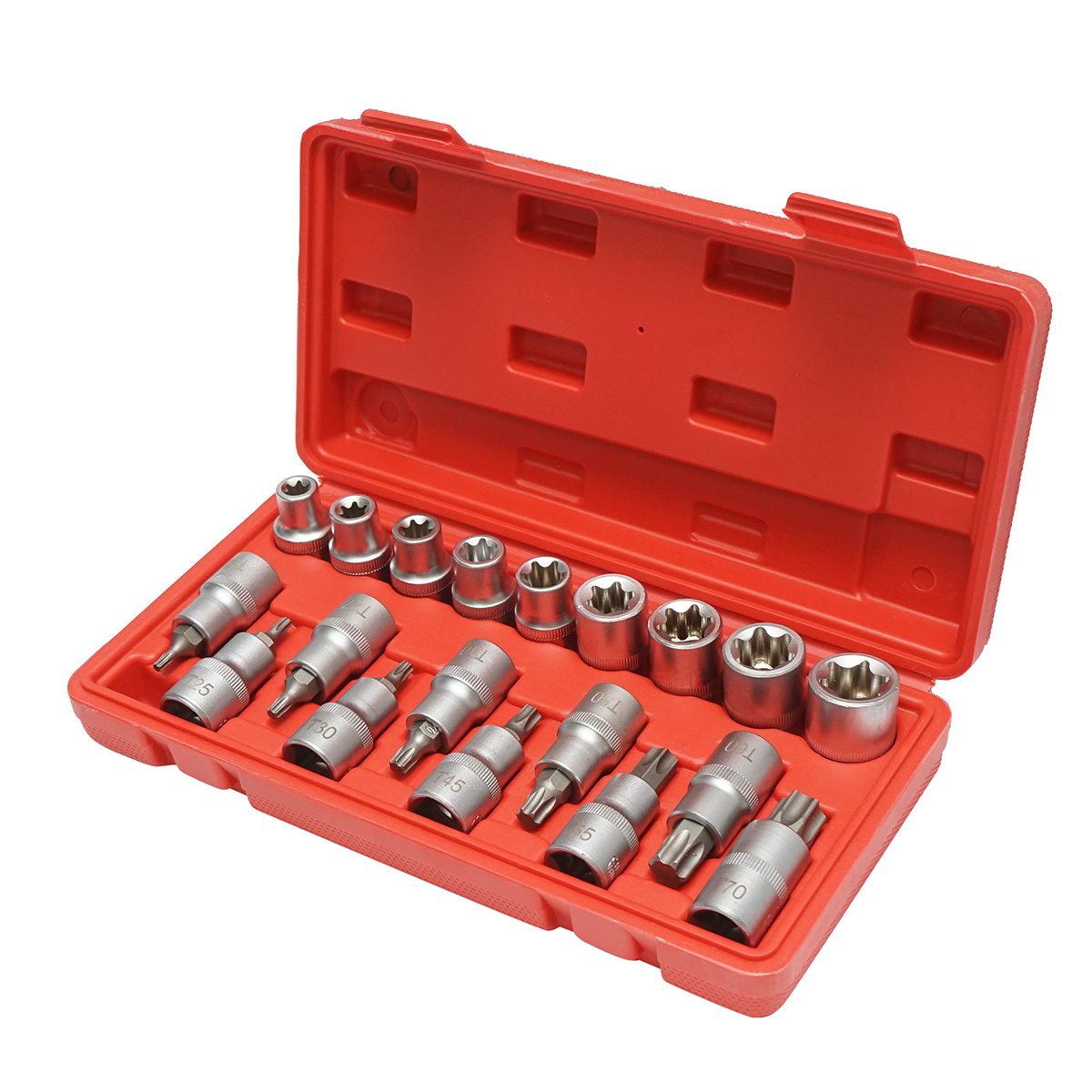 Trusa chei tubulare E-Torx E10-E24, biti torx T20-T70, patrat 1/2 inch 19 piese - imagine 2