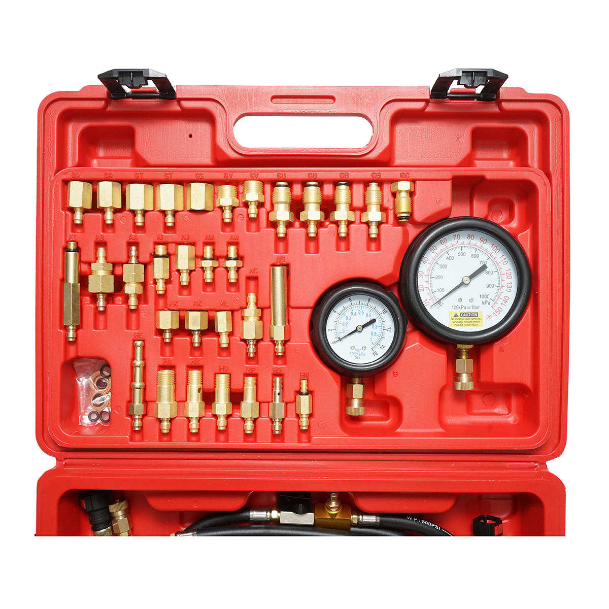 Trusa tester presiune sistem injectie benzina cu 2 manometre, adaptoare universale Breckner Germany - imagine 4