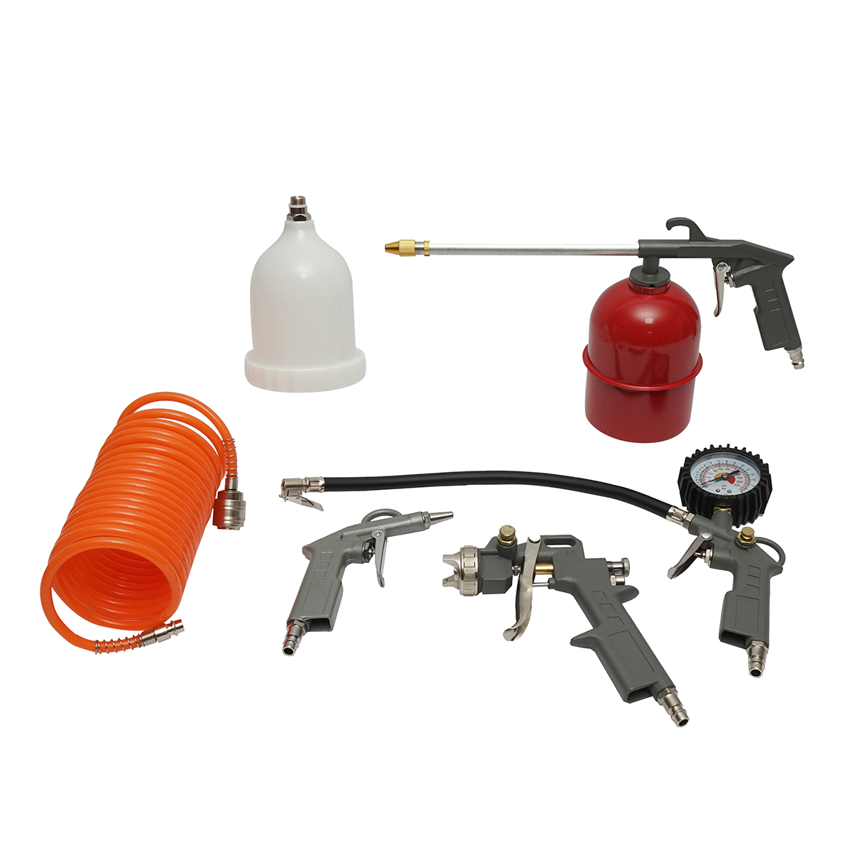 Set 5 piese aer comprimat cu furtun spiralat 5m, pistol spalat, vopsit, umflat si suflat aer Breckner Germany
