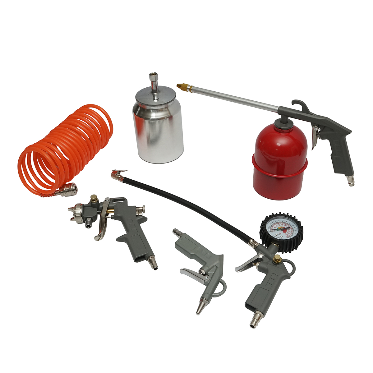 Set 5 piese aer comprimat cu furtun spiralat 5m, pistol spalat, vopsit, umflat si suflat aer Breckner Germany - imagine 2