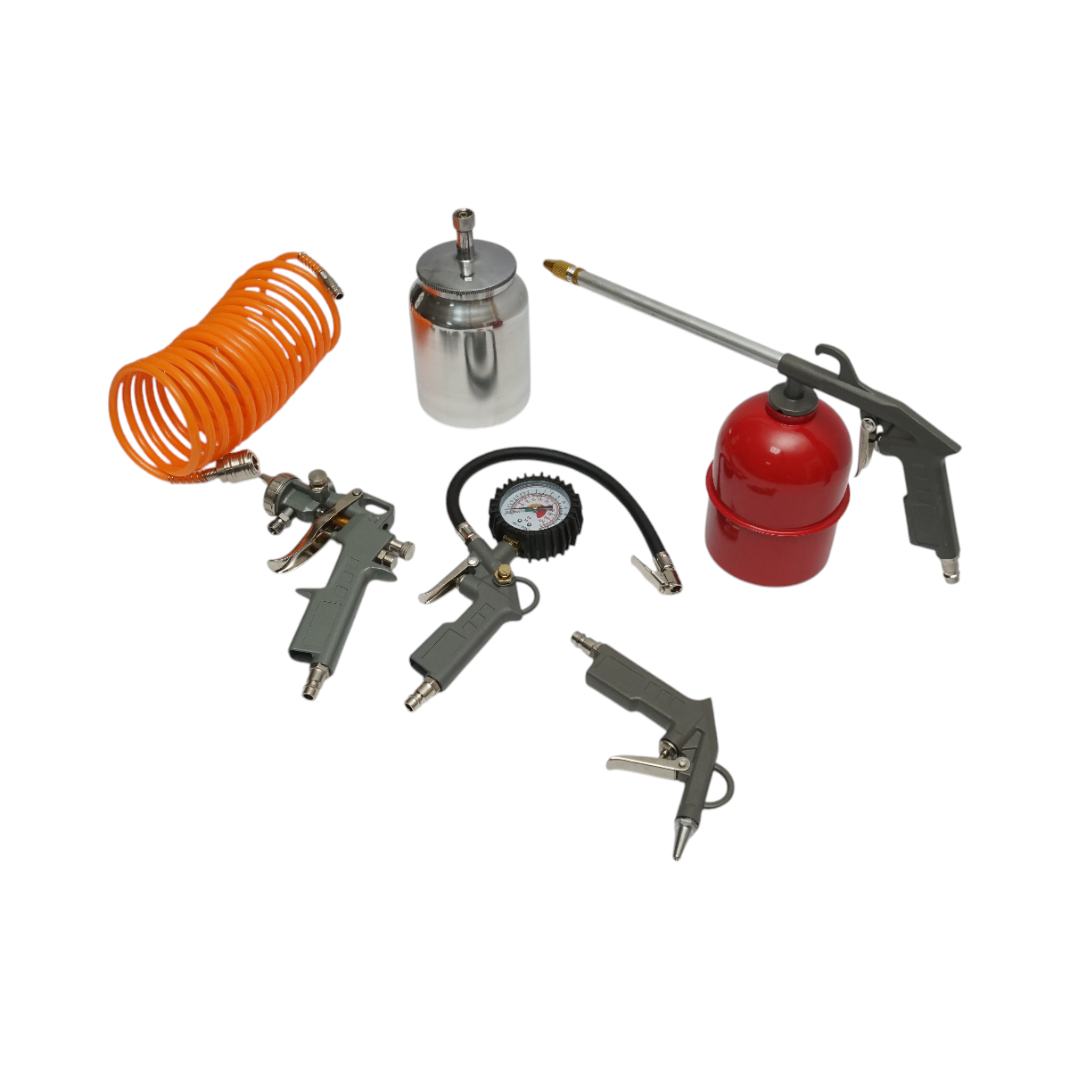 Set 5 piese aer comprimat vopsit, suflat, umflat, spalat cu furtun spiralat 5m Breckner Germany - imagine 2