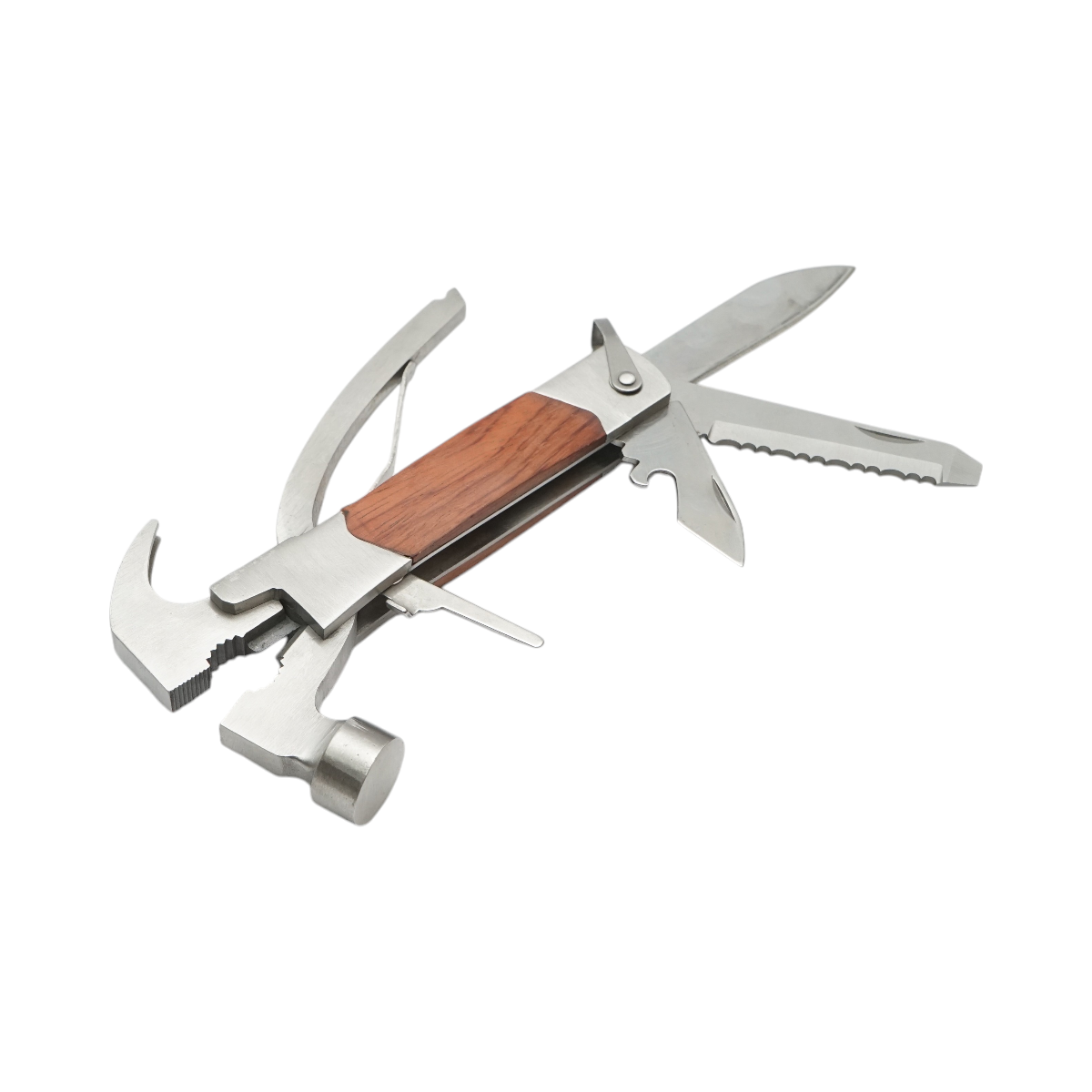 Cleste multifunctional pliabil 8 in 1 din otel inoxidabil cu maner din lemn 210mm - imagine 3