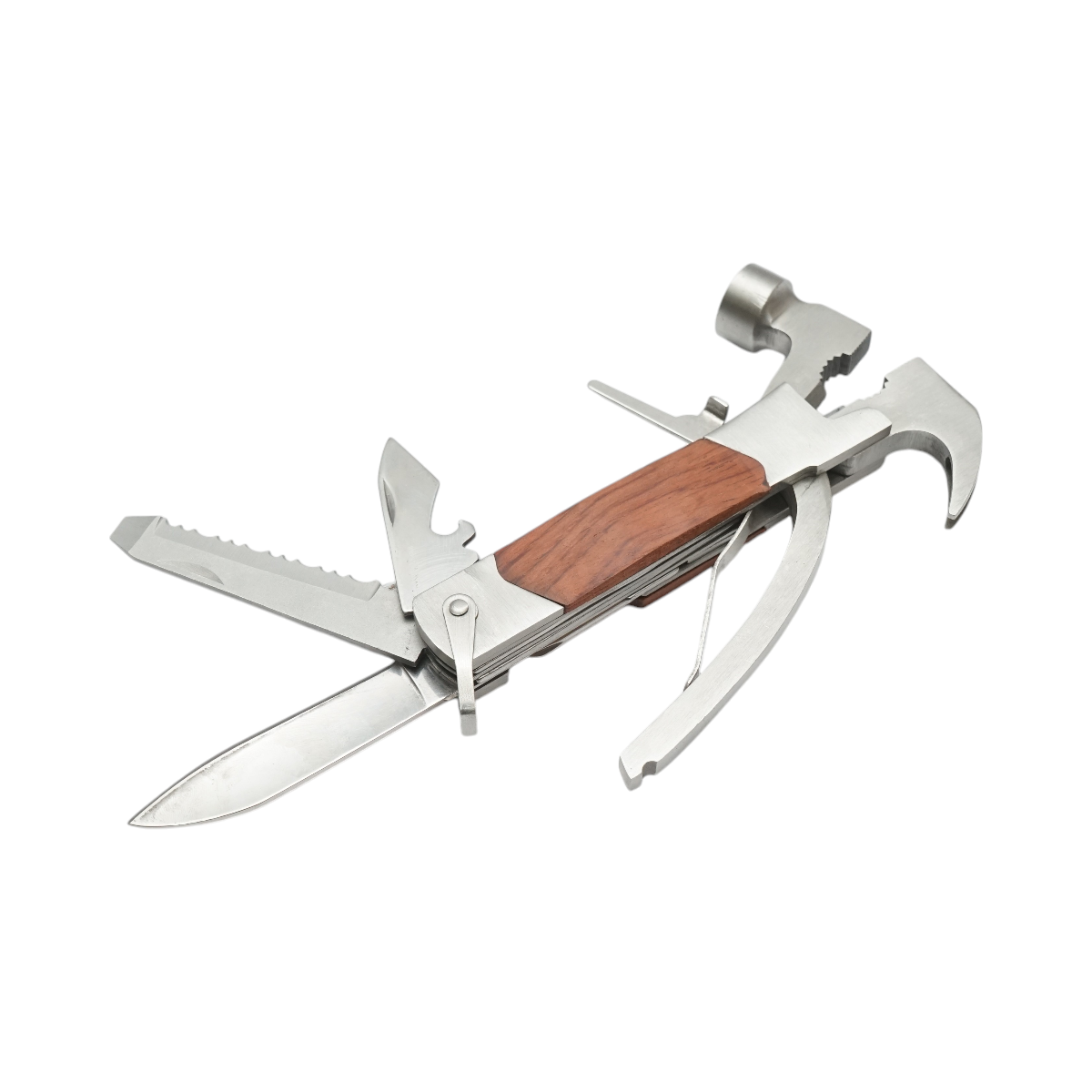 Cleste multifunctional pliabil 8 in 1 din otel inoxidabil cu maner din lemn 210mm - imagine 2
