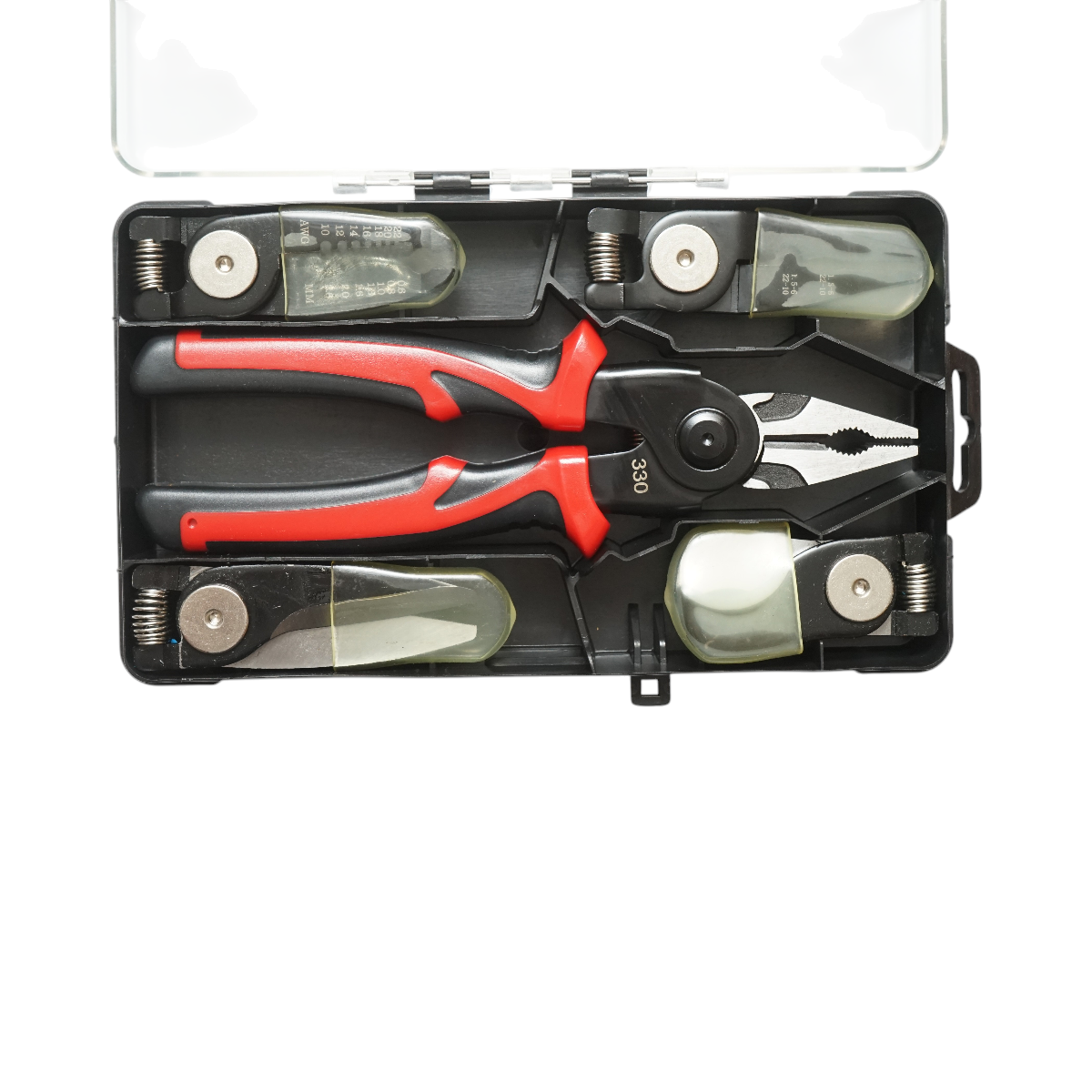 Set multifunctional 5 in 1 cu foarfeca, cleste patent, taiere, sertizare, dezizolare cabluri - imagine 4