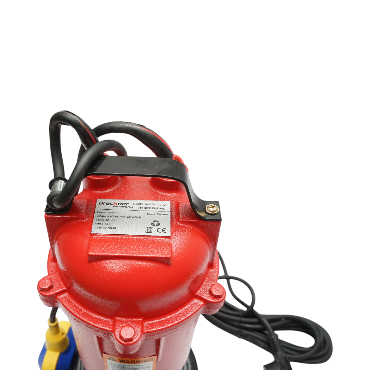 Pompa apa murdara, drenaj submersibila cu flotor si tocator 2600W, 220V, H12m, debit 333 L/min, cablu 8m Breckner Germany - imagine 4