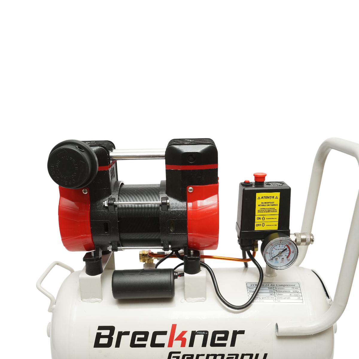 Compresor aer 24L, motor 2 cilindri 1KW/1.3CP, presiune maxima 8 bar, volum aer aspirat 130 L/min Breckner Germany - imagine 6