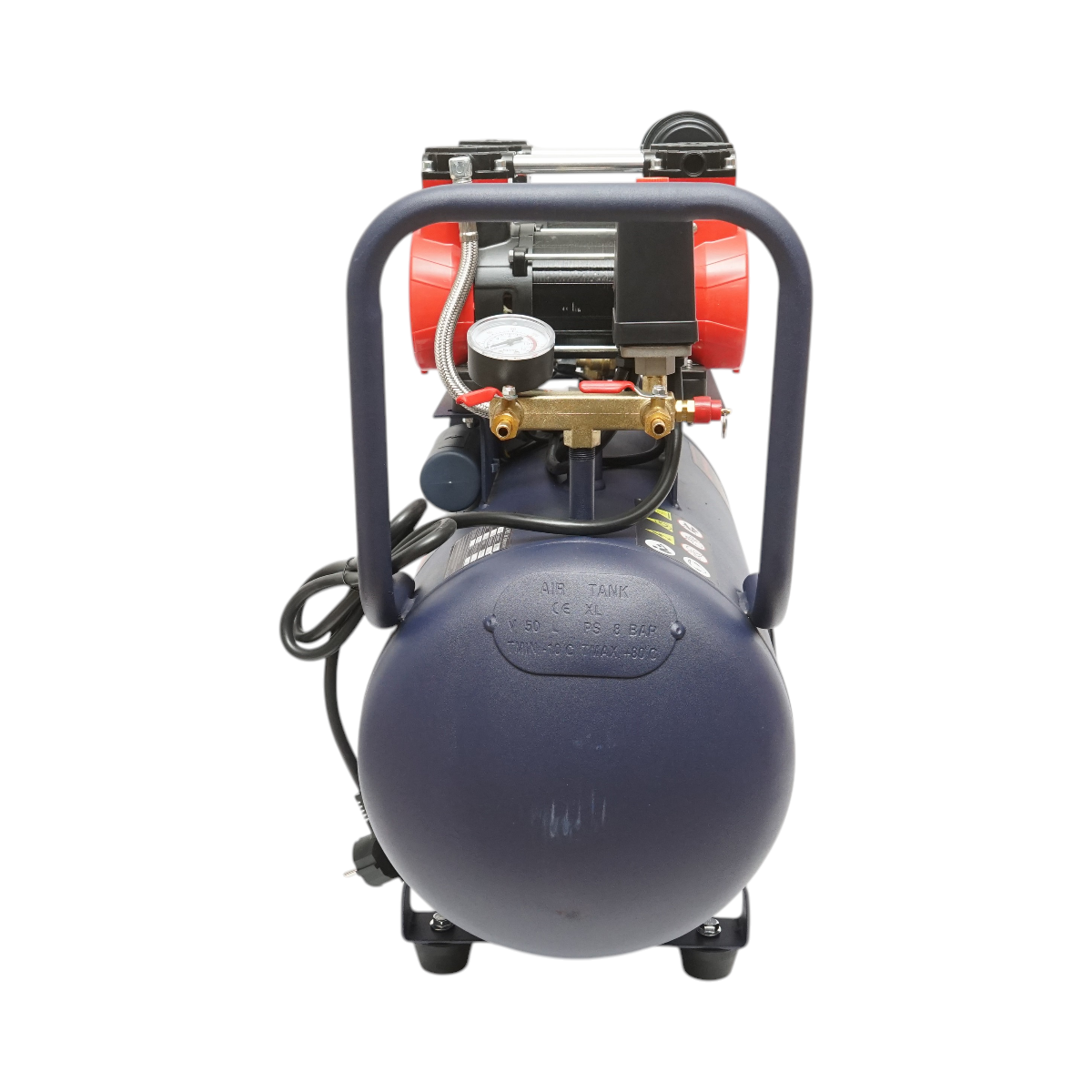 Compresor aer 50L fara ulei silentios, 2 motoare 4 cilindri 1.5KW/2CP, presiune maxima 8 bar, volum aer aspirat 170L/min - imagine 5