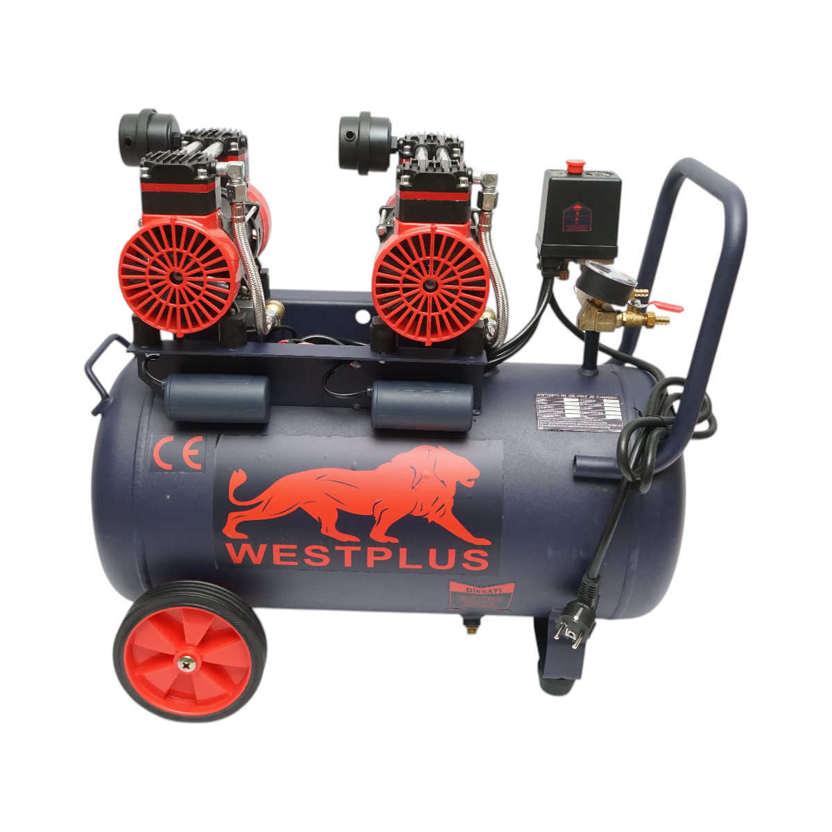 Compresor aer 50L fara ulei silentios, 2 motoare 4 cilindri 1.5KW/2CP, presiune maxima 8 bar, volum aer aspirat 170L/min - imagine 2