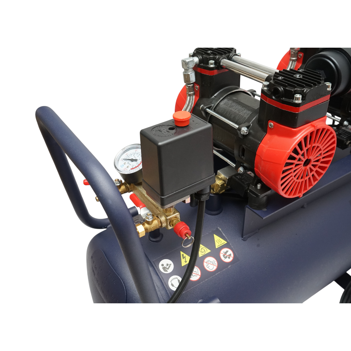 Compresor aer 50L fara ulei silentios, 2 motoare 4 cilindri 1.5KW/2CP, presiune maxima 8 bar, volum aer aspirat 170L/min - imagine 7