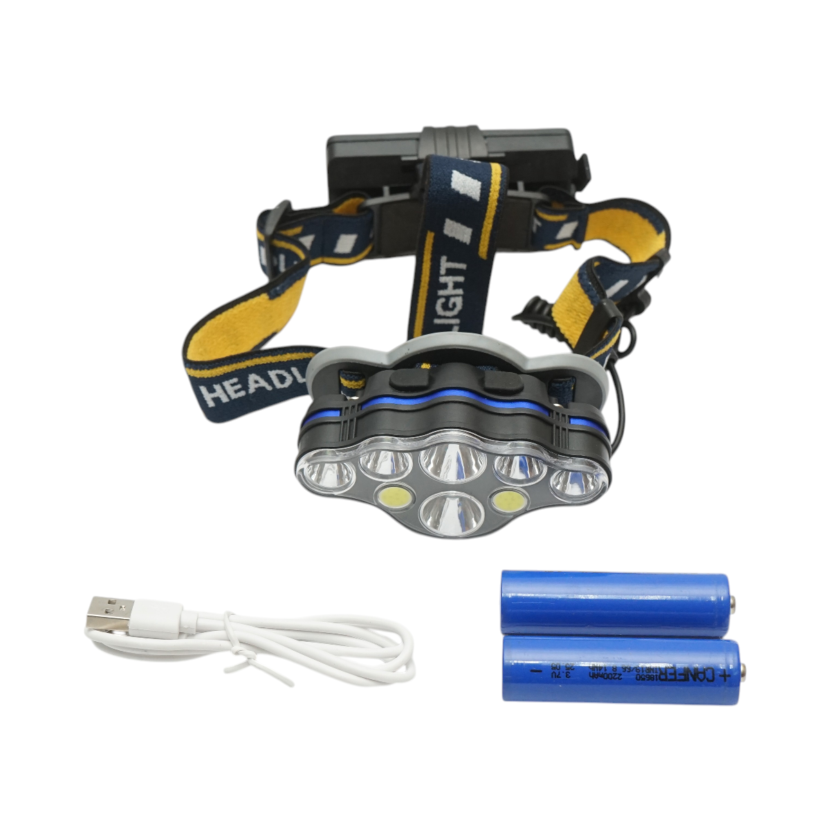 Lanterna frontala de cap cu 8 LED-uri, 3 moduri iluminare, baterie 2200mAh reincarcabila USB Crownman - imagine 6