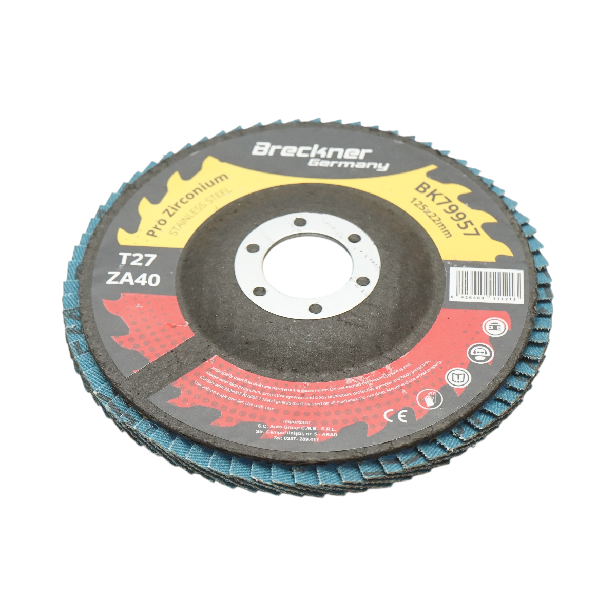 Disc lamelar abraziv cu zirconiu 125x22mm T27 ZA40 pentru slefuire, polizare metal si inox Breckner Germany - imagine 3