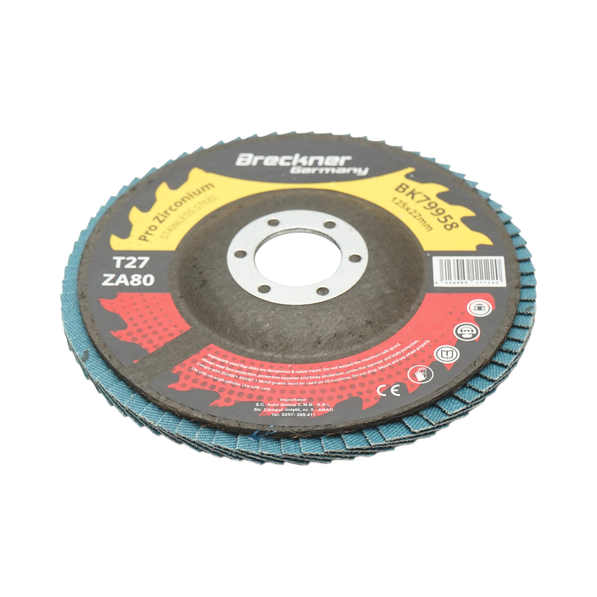 Disc lamelar abraziv cu zirconiu 125x22mm T27 ZA80 pentru slefuire, polizare metal si inox Breckner Germany - imagine 3