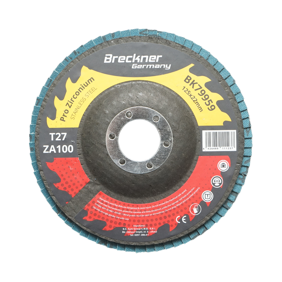 Disc lamelar abraziv cu zirconiu 125x22mm T27 ZA100 pentru slefuire, polizare metal si inox Breckner Germany