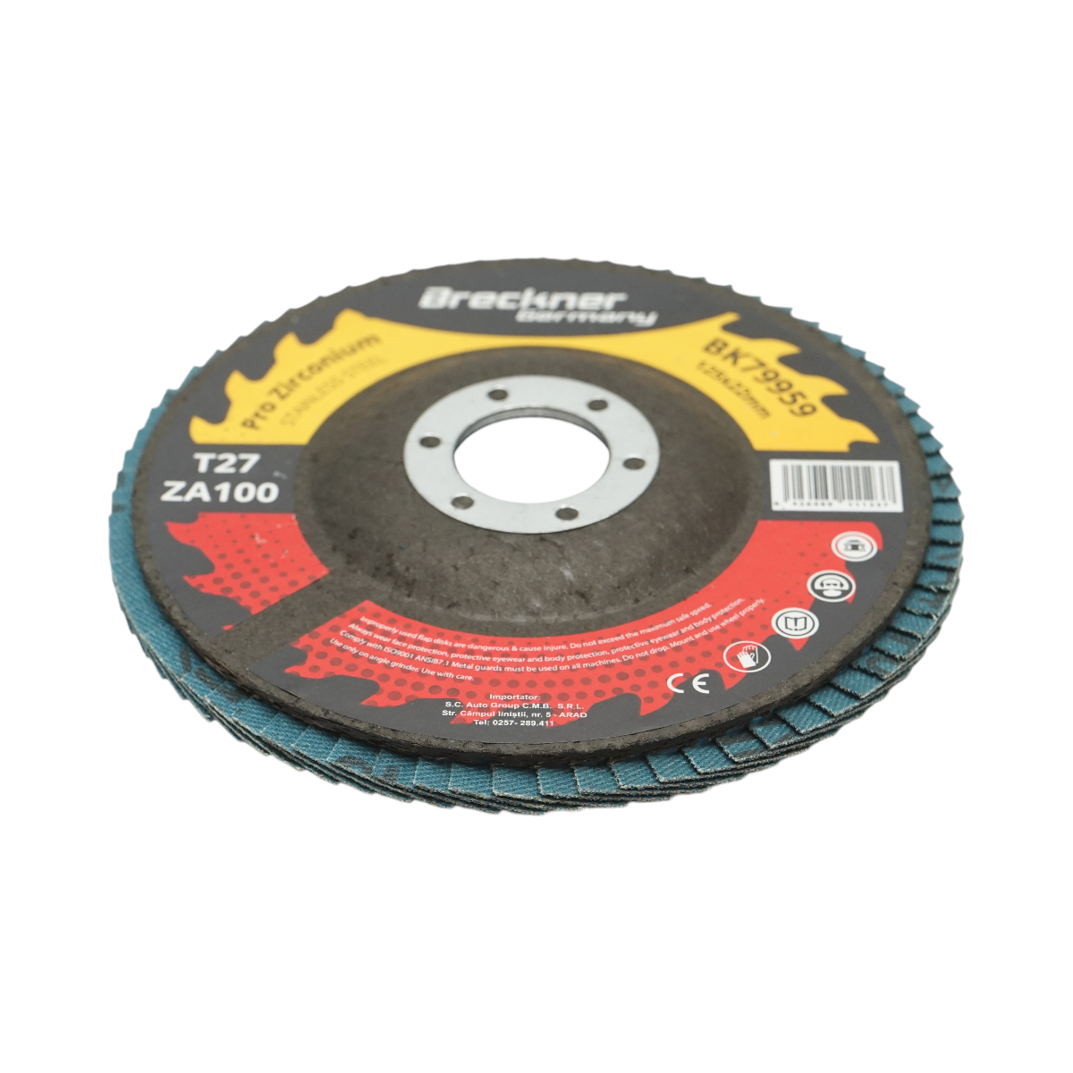 Disc lamelar abraziv cu zirconiu 125x22mm T27 ZA100 pentru slefuire, polizare metal si inox Breckner Germany - imagine 3