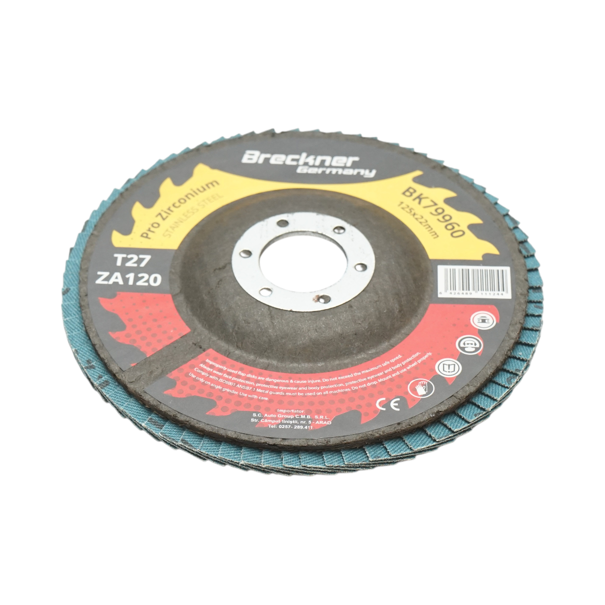 Disc lamelar abraziv cu zirconiu 125x22mm T27 ZA120 pentru slefuire, polizare metal si inox Breckner Germany - imagine 3