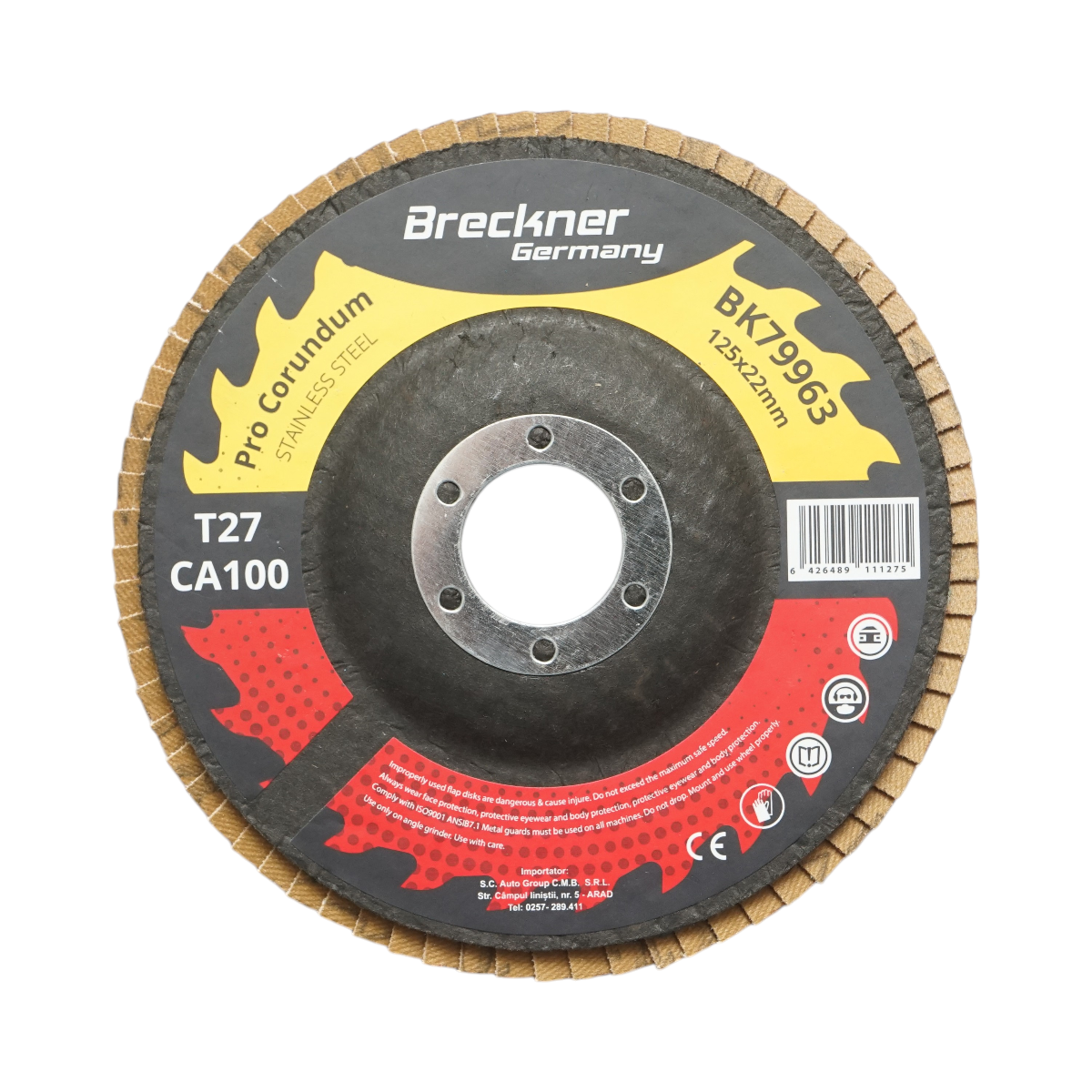 Disc lamelar abraziv corund 125x22mm T27 CA100 pentru slefuire/polizare inox si metal Breckner Germany