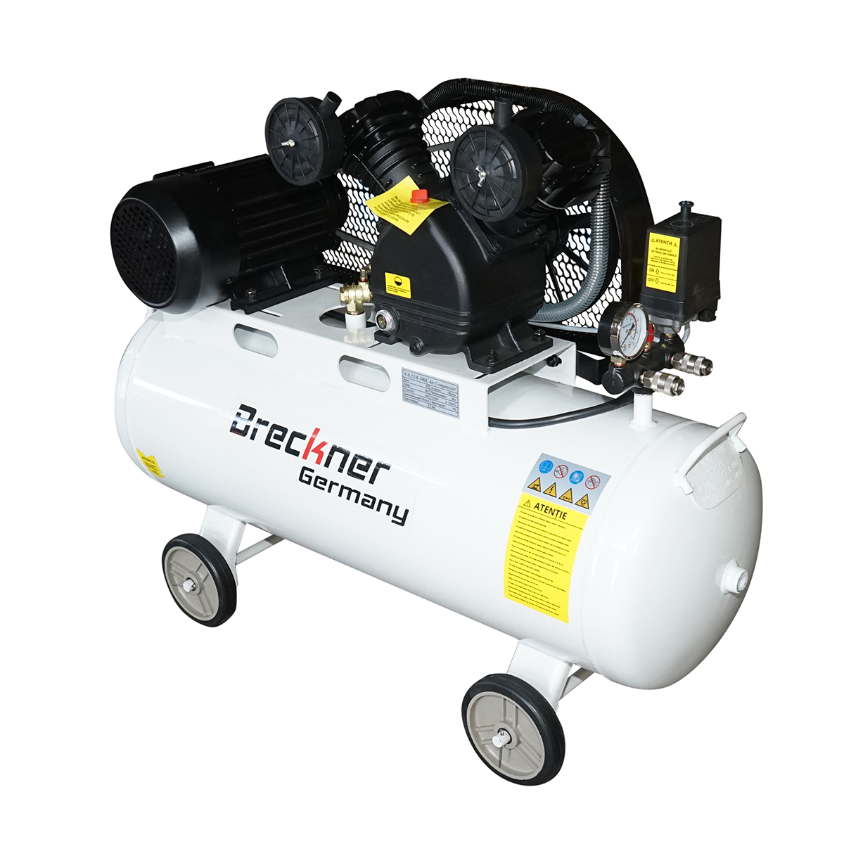 Compresor aer pe curea 100L, motor 2 cilindri in V 3CP, 2.2KW/380V, presiune maxima 8 bar, volum aer aspirat 273 L/min Breckner Germany - imagine 2