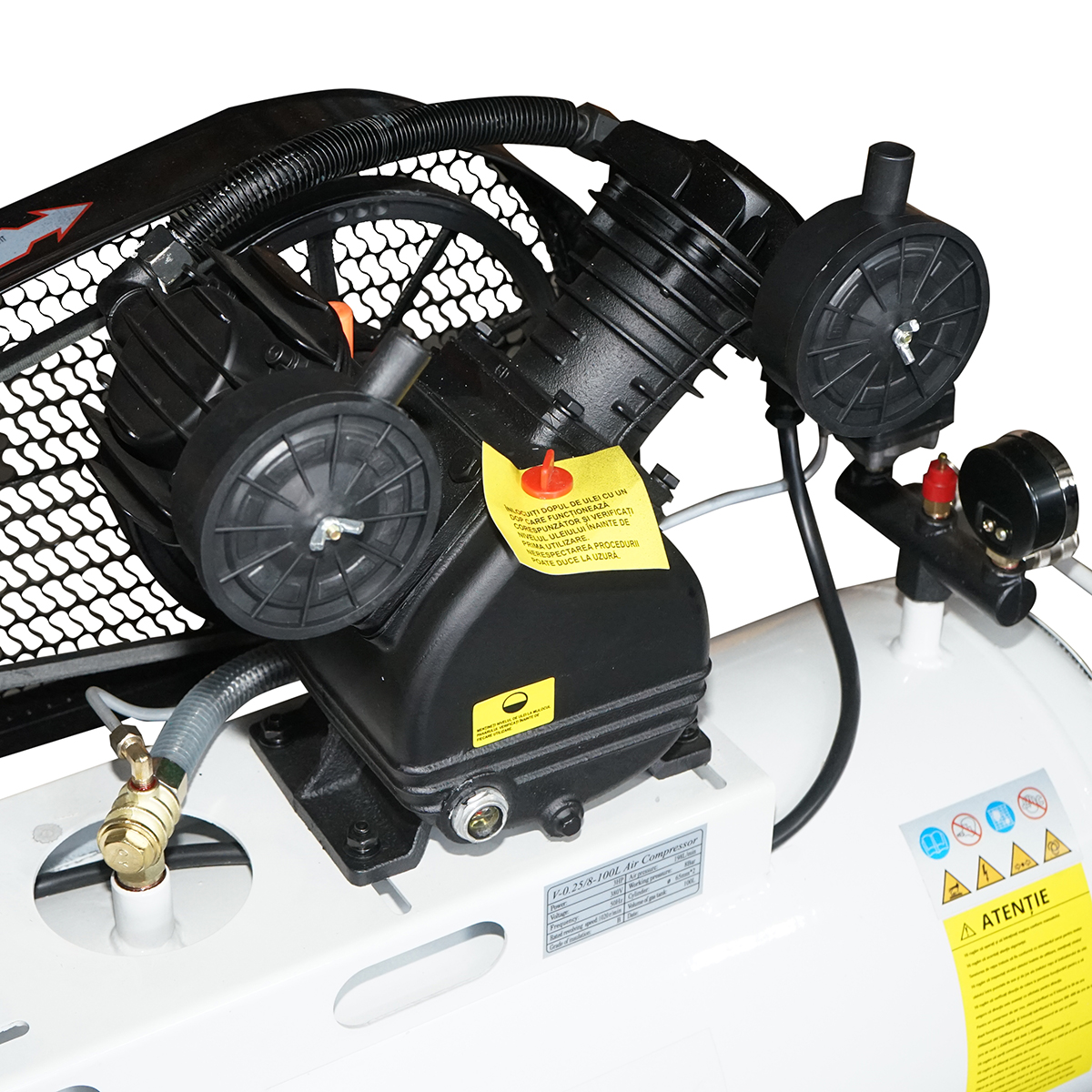 Compresor aer pe curea 100L, motor 2 cilindri in V 3CP, 2.2KW/380V, presiune maxima 8 bar, volum aer aspirat 273 L/min Breckner Germany - imagine 6