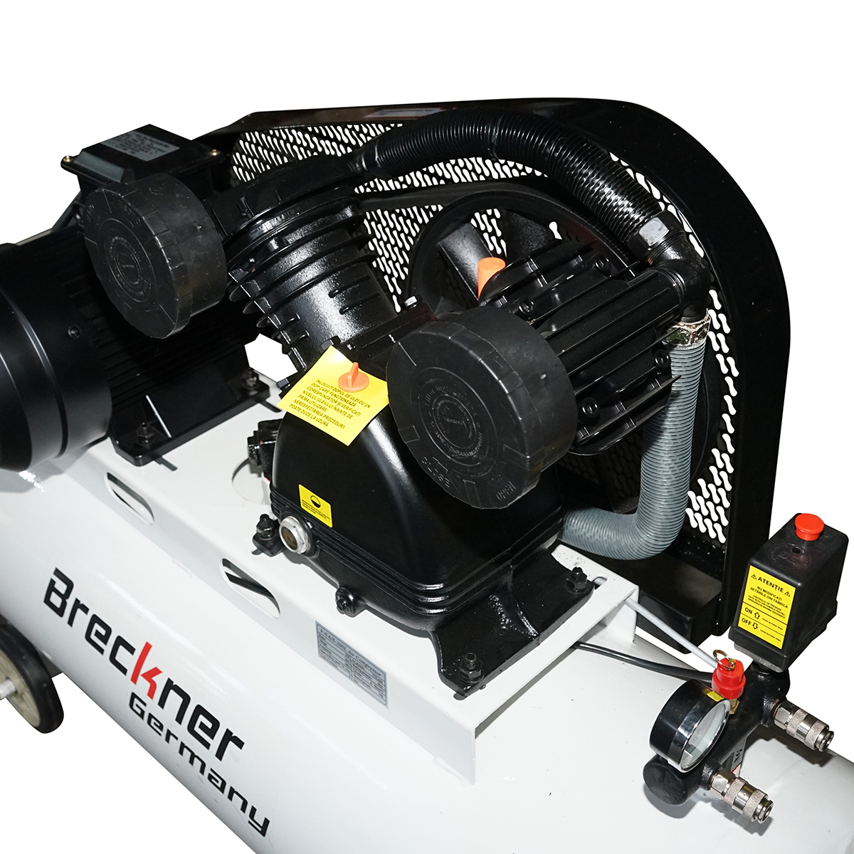 Compresor aer pe curea 200L, motor 2 cilindri in V 5CP, 4KW/380V, presiune maxima 8 bar, volum aer aspirat 650 L/min Breckner Germany - imagine 6