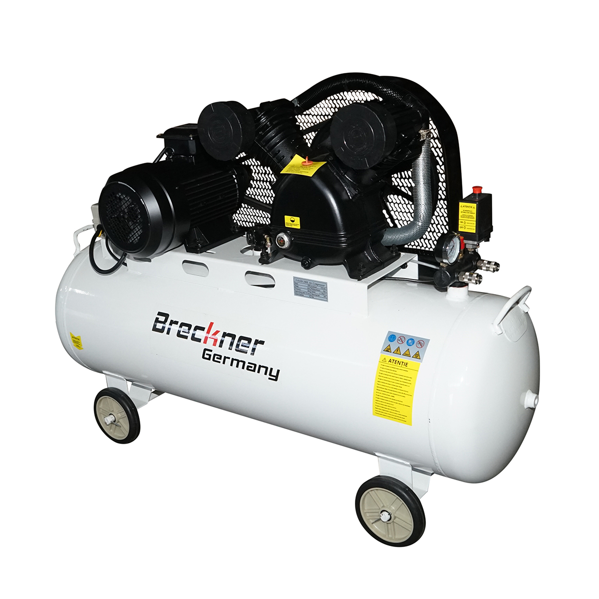 Compresor aer pe curea 200L, motor 2 cilindri in V 5CP, 4KW/380V, presiune maxima 8 bar, volum aer aspirat 650 L/min Breckner Germany - imagine 2