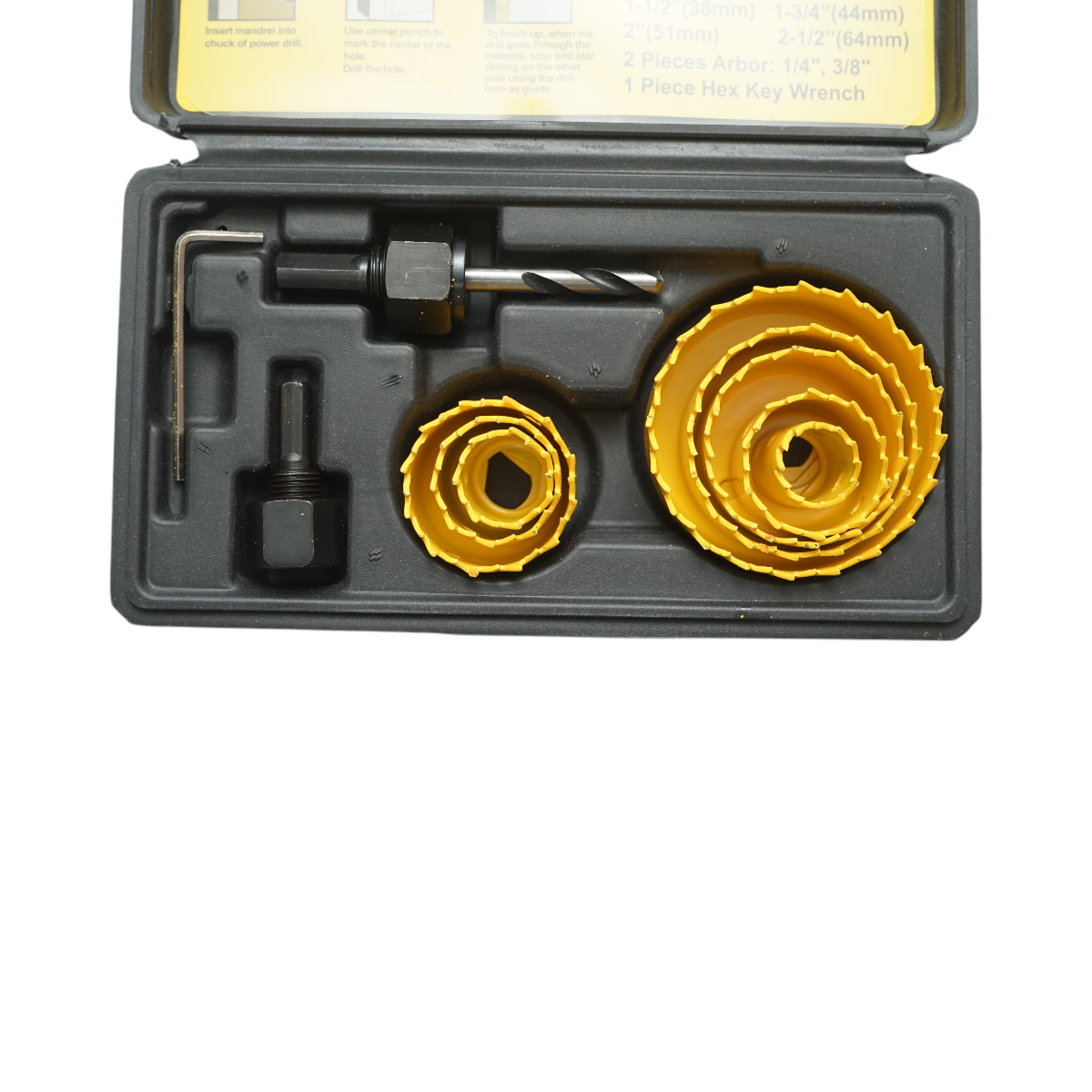 Set carote circulare otel carbon 19-64mm pentru lemn, rigips, PVC 11 piese Crownman - imagine 4
