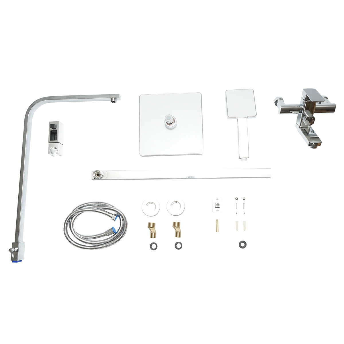Set dus multifunctional de perete cu dus de mana, pipa cada, dus dreptunghiular, cartus ceramic, crom lucios - imagine 2