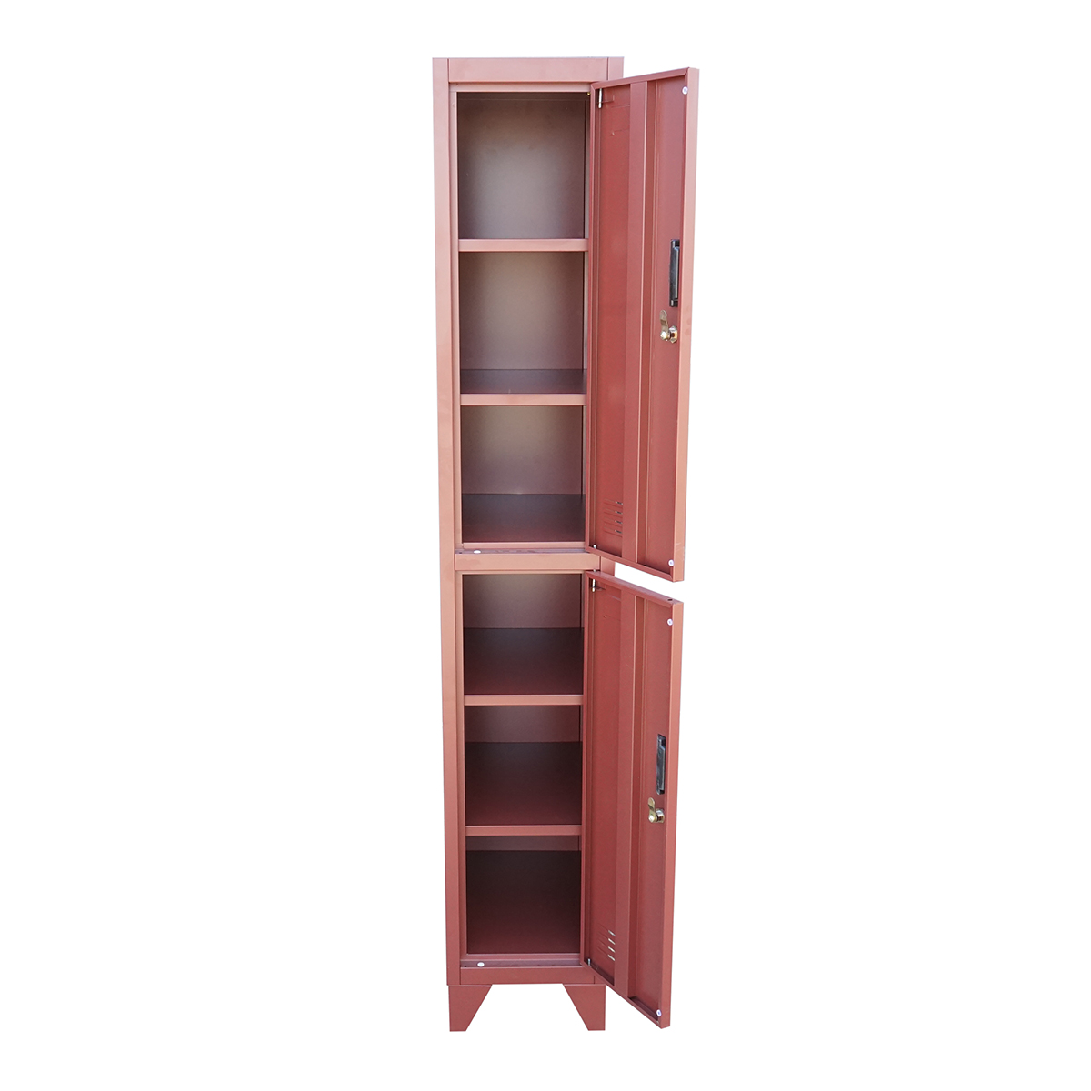 Dulap metalic fiset dublu tip vestiar maro cu 2 usi securizate si 6 rafturi 1700x300x450mm - imagine 2