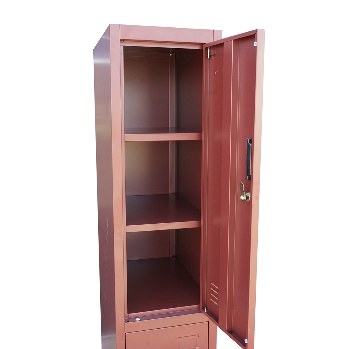 Dulap metalic fiset dublu tip vestiar maro cu 2 usi securizate si 6 rafturi 1700x300x450mm - imagine 4
