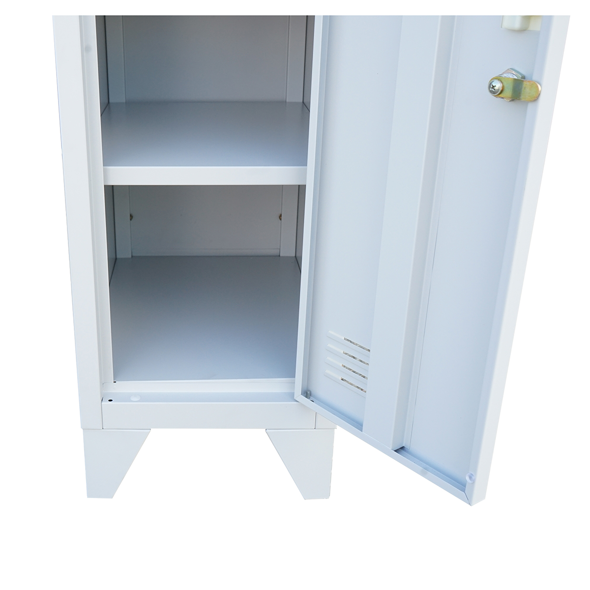 Dulap metalic fiset dublu tip vestiar gri cu 2 usi securizate si 6 rafturi 1700x300x450mm - imagine 5