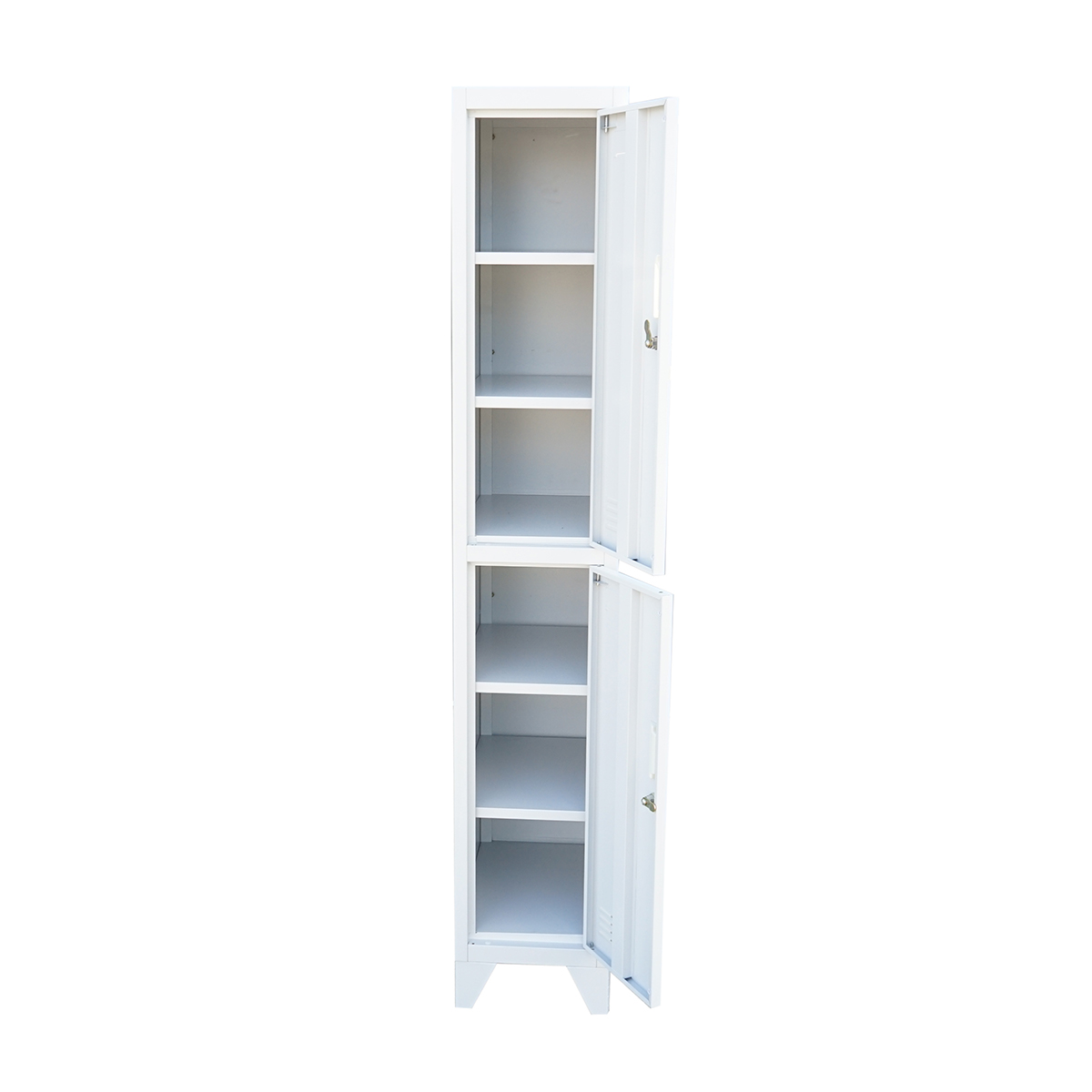 Dulap metalic fiset dublu tip vestiar gri cu 2 usi securizate si 6 rafturi 1700x300x450mm - imagine 3