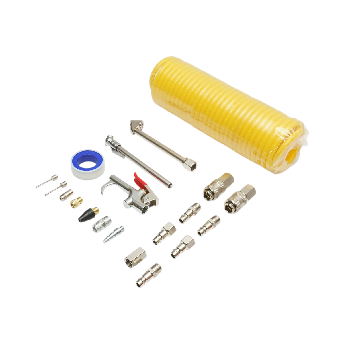 Set 20 accesorii compresor aer cu furtun spiralat, pistol suflare, conectori, duze si cuple rapide universale - imagine 3