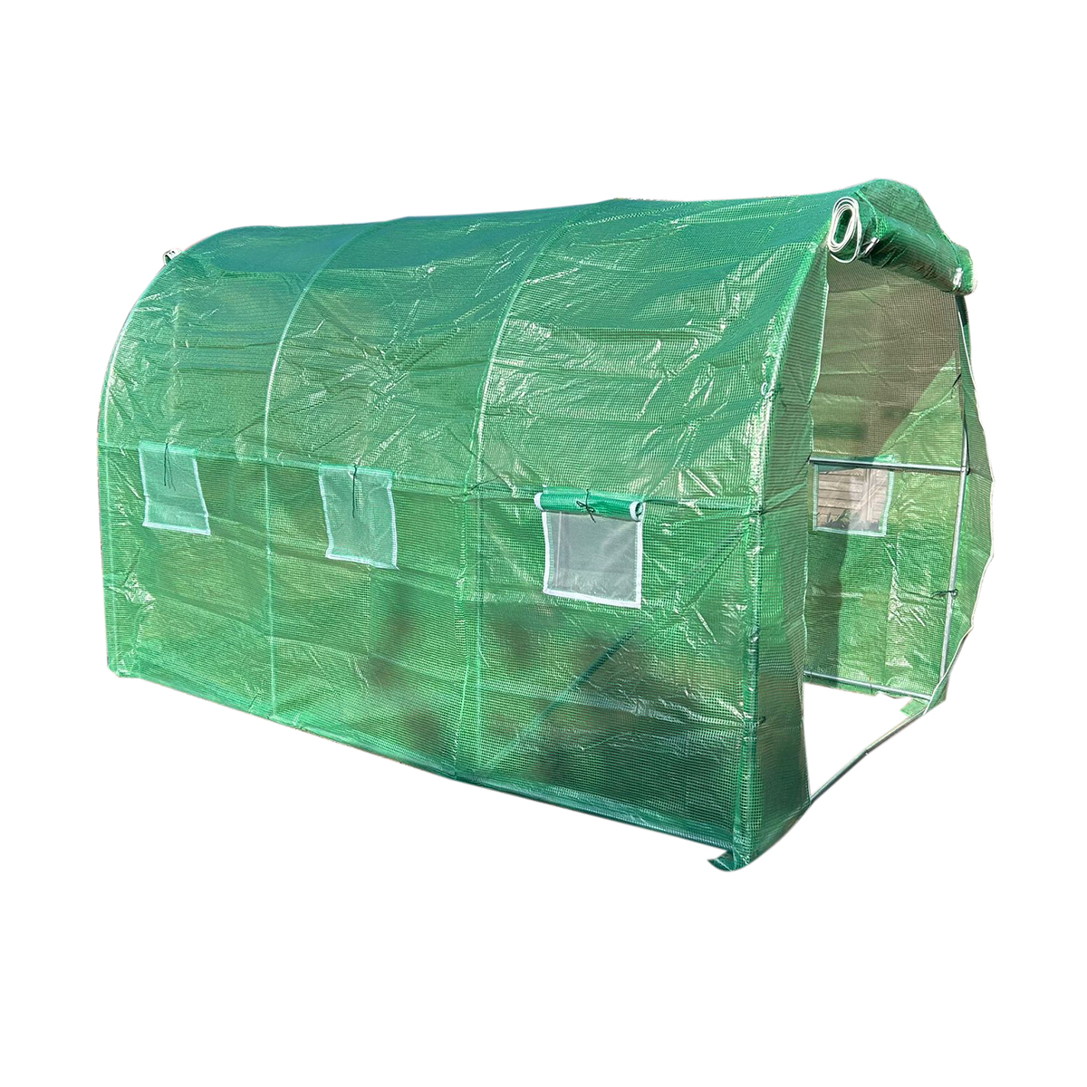 Solar de gradina 300x200x200cm cu sistem irigare, folie verde PE cu plasa 140g/mp UV, 6 ferestre, 2 usi, teava otel galvanizat 25mm THOR - imagine 3