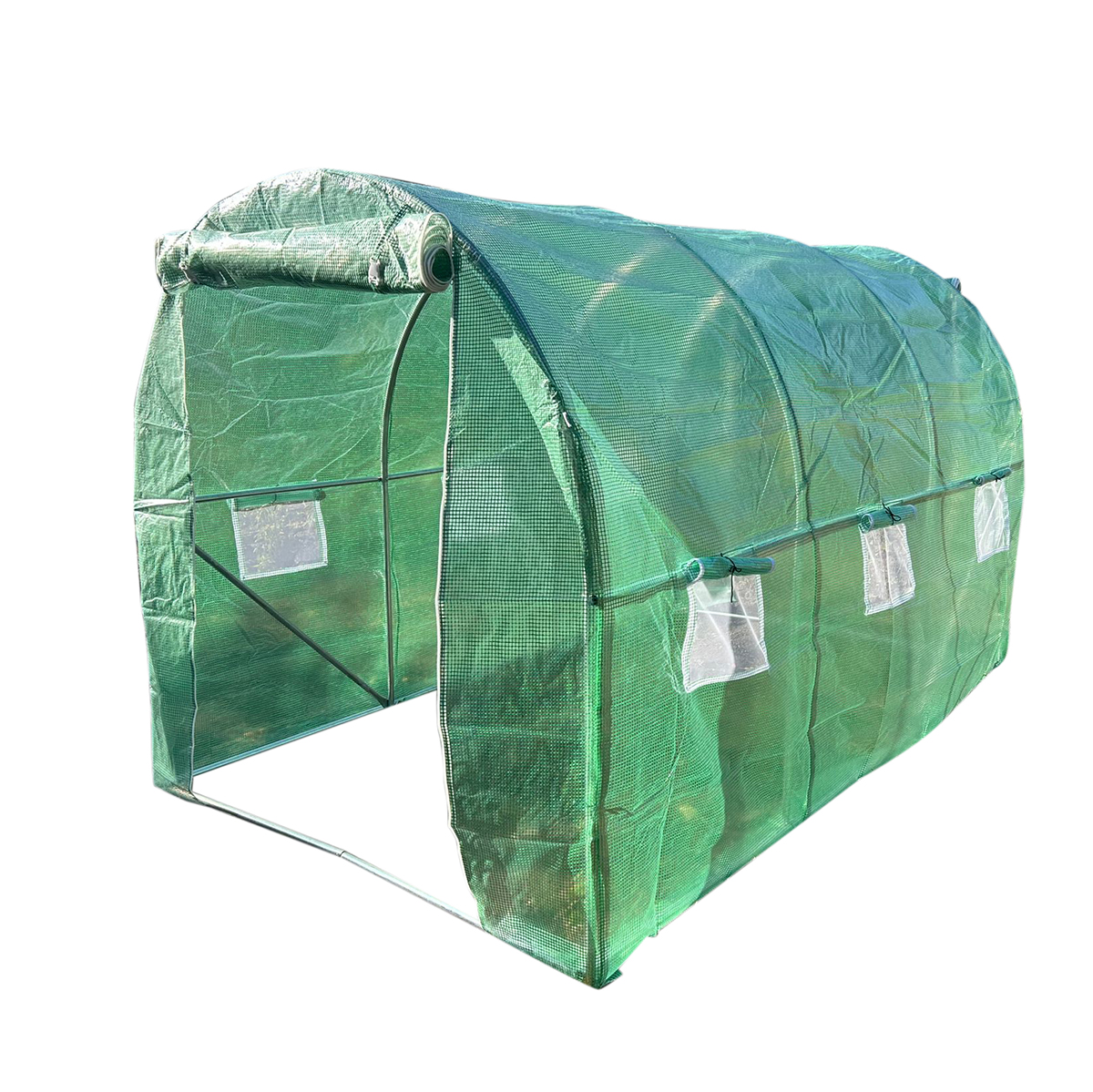 Solar de gradina 300x200x200cm cu sistem irigare, folie verde PE cu plasa 140g/mp UV, 6 ferestre, 2 usi, teava otel galvanizat 25mm THOR